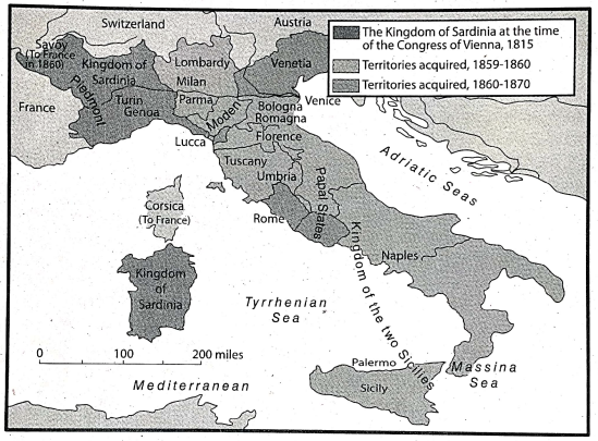 WBBSE Solutions For Class 9 History Chapter 3 Europe In The 19th Century Conflict Of Monarchical And Nationalist Ideas Map Of The Unification of Italy