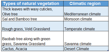 WBBSE Solutions For Class 7 Geography Chapter 10 Topic A Physiography Drainage And Natural Vegetation Types of natural vegetation and climatic regions