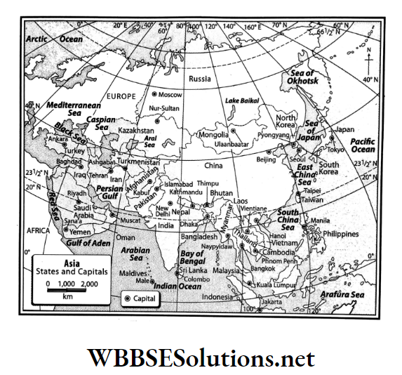 WBBSE Solutions For Class 7 Geography Chapter 9 Map Pointing Countries in Asia and their capitals