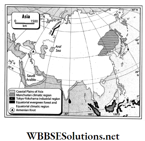 WBBSE Solutions For Class 7 Geography Chapter 9 Map Pointing Outline map of Asia .
