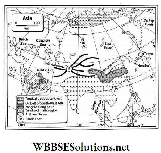 WBBSE Solutions For Class 7 Geography Chapter 9 Map Pointing Outline map of Asia