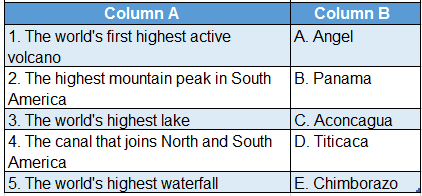 WBBSE Solutions For Class 8 Geography Chapter 10 Topic A General Introduction And Physical Environment Of South America Match the Cloumns.