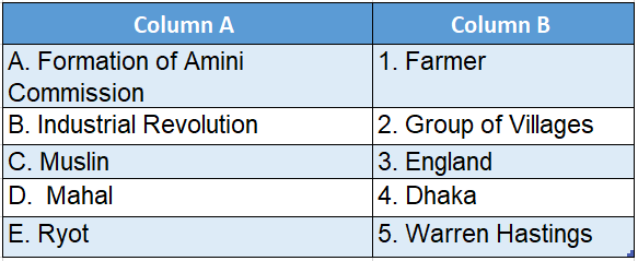 Wbbse Solutions For Class 8 History Chapter 4 Nature Of Colonial Economy Match the colmns table 3