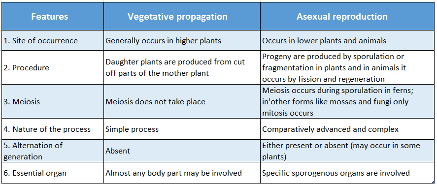 WBBSE Solutions For Class 10 Life Science And Environment Chapter 2 Reproduction Differences between Vegetative and Asexual reproduction