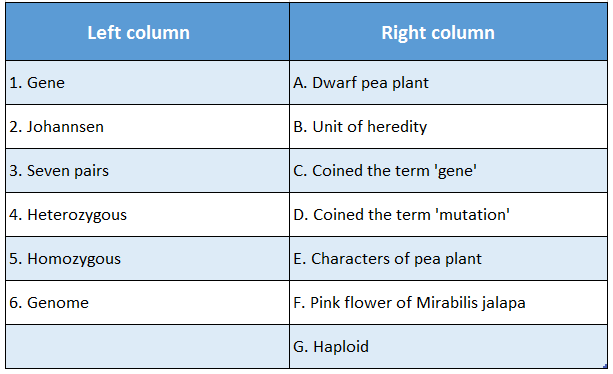 WBBSE Solutions For Class 10 Life Science And Environment Chapter 3 Mendel's Laws And Their Deviation Match the columns 1