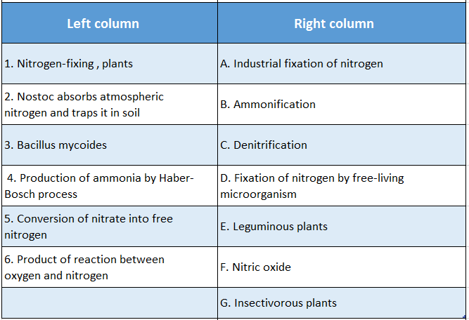 WBBSE Solutions For Class 10 Life Science And Environment Chapter 5 Nitrogen Cycle Match The Columns