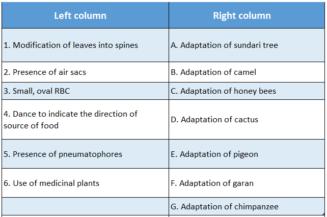 WBBSE Solutions For Class 10 Life Science and Environment Chapter 4 Adaptation Match The Columns 1