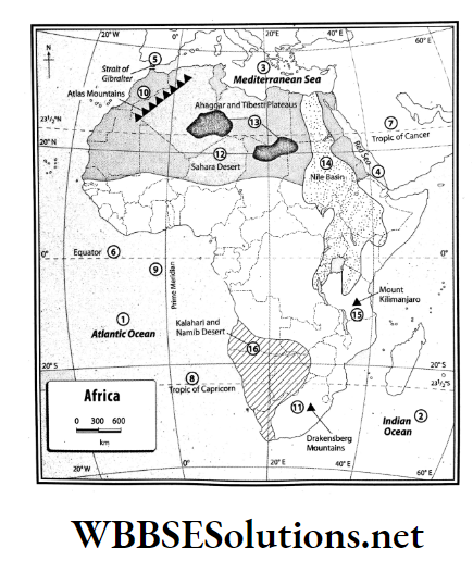 WBBSE Solutions For Class 7 Geography Chapter 10 Map Pointing Outline map of Africa