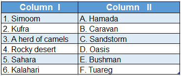 WBBSE Solutions For Class 7 Geography Chapter 10 Topic C Worlds Largest Hot Desert Sahara Match the columns