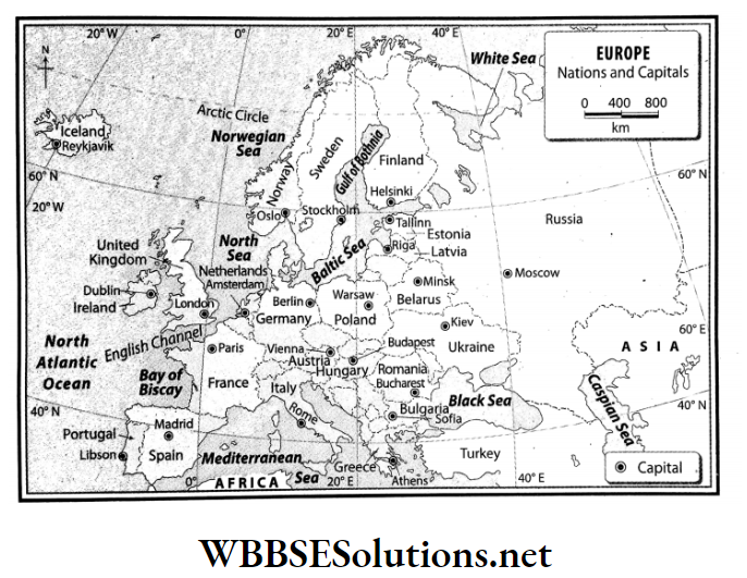 WBBSE Solutions For Class 7 Geography Chapter 11 Map Pointing Nations and capitals of Europe
