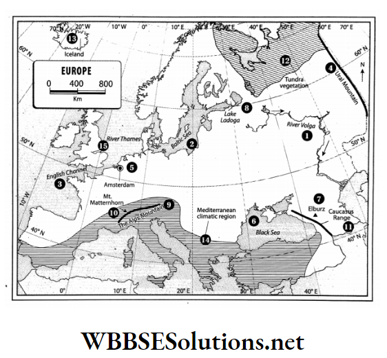 WBBSE Solutions For Class 7 Geography Chapter 11 Map Pointing outline map of Europe.