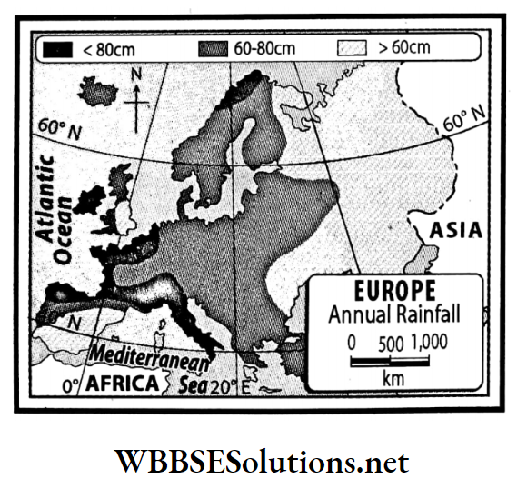 WBBSE Solutions For Class 7 Geography Chapter 11 Topic A General Introduction Of The Continent Of Europe Rainfall patterns in Europe