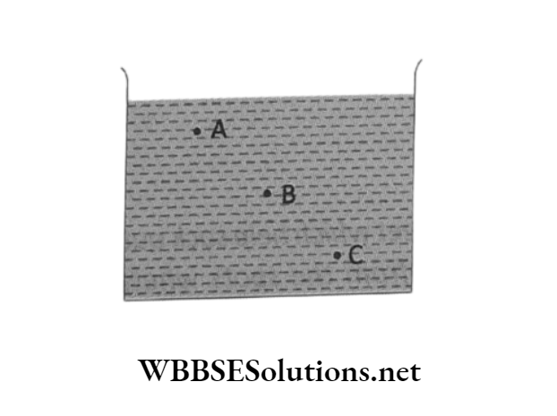 WBBSE Solutions for class 6 chapter 7 Statics and dynamic of fluid(liquid and gas) A B C points is maximum depth from thr free surface of the water
