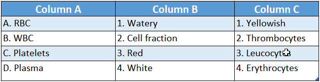WBBSE Solutions for class 6 chapter 8 the human body match the columns 1 heart table 2