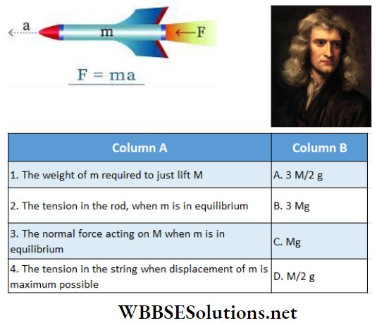 Newtons Law Of Motion Match The Column Question 1